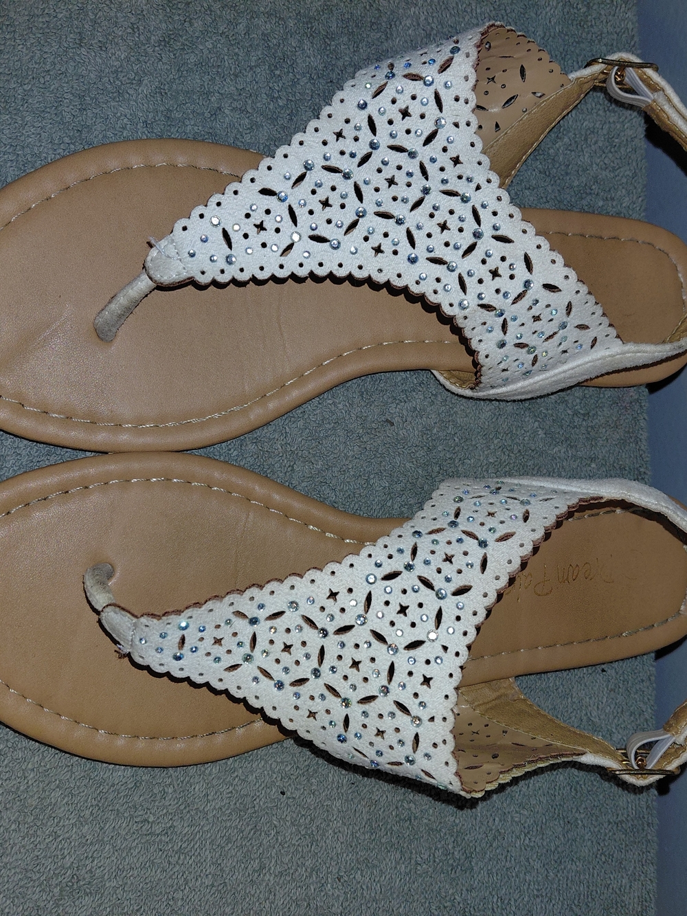 Dream Pairs White Laser-Cut Rhinestone Thong Sandals